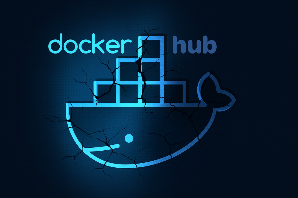 1만 개 이상의 도커 허브(Docker Hub) 공용 이미지에서 API 키, SSH 키 등 민감한 인증 정보가 노출된 보안 사고를 설명하는 일러스트.