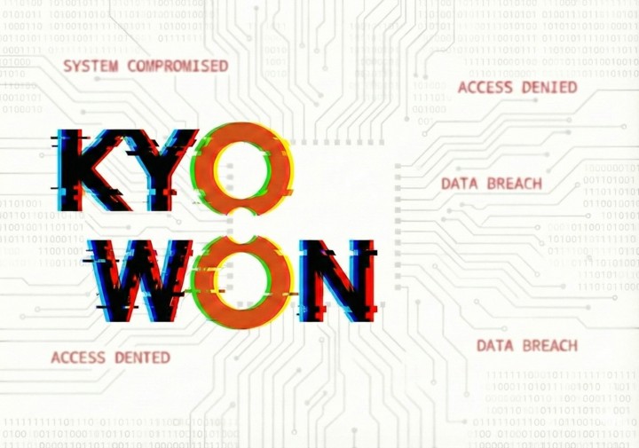 A conceptual image of the Kyowon Group logo with a digital lock icon and a "Data Breach" warning sign.