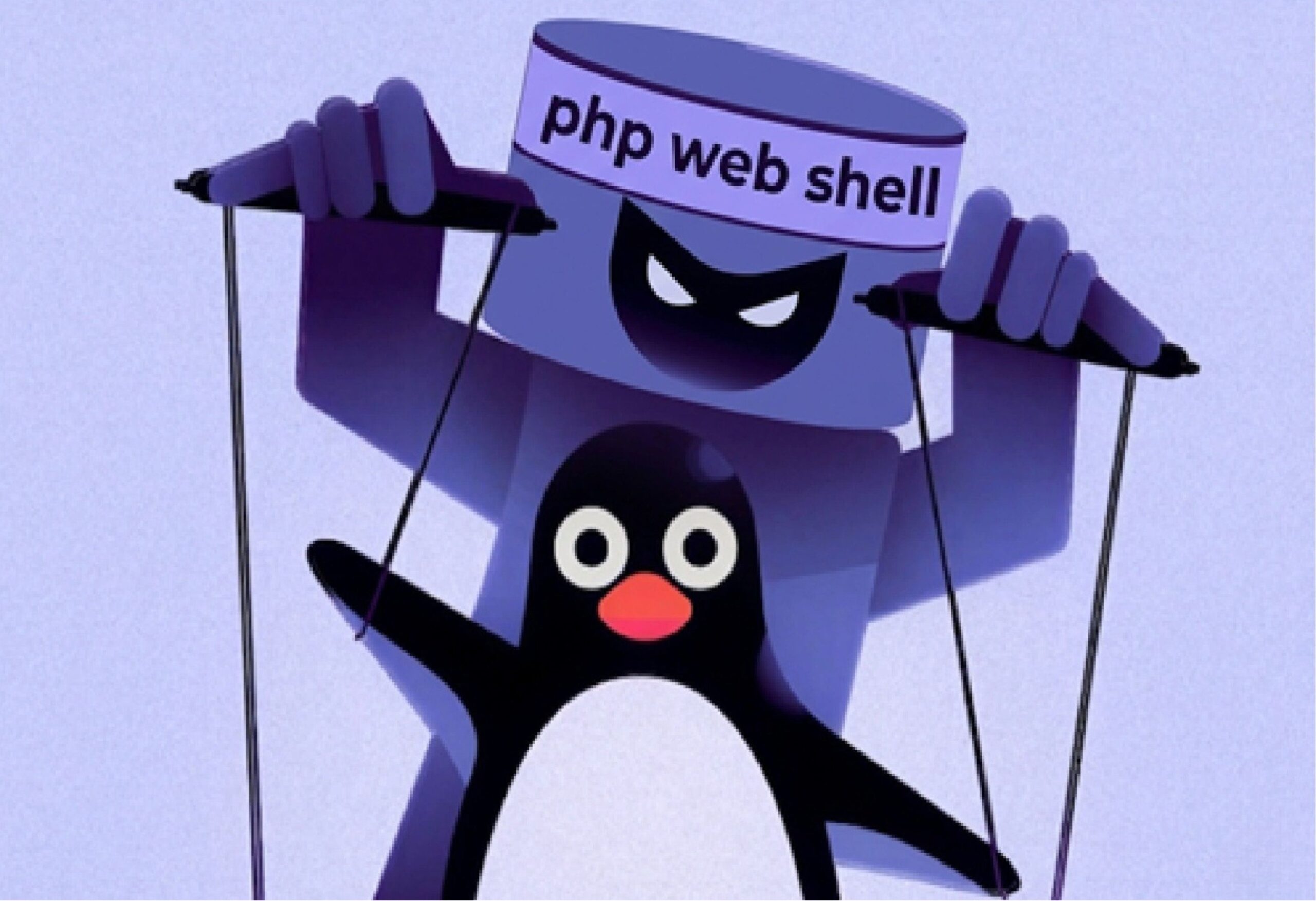 A conceptual illustration showing a Linux server being protected from hidden PHP web shell attacks controlled via HTTP cookies.