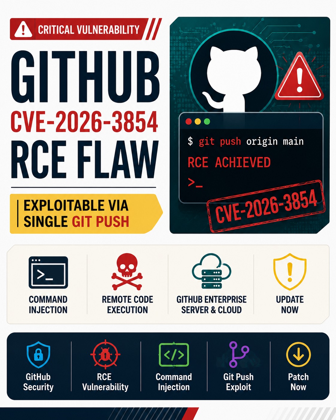 GitHub git push command injection vulnerability leading to remote code execution.